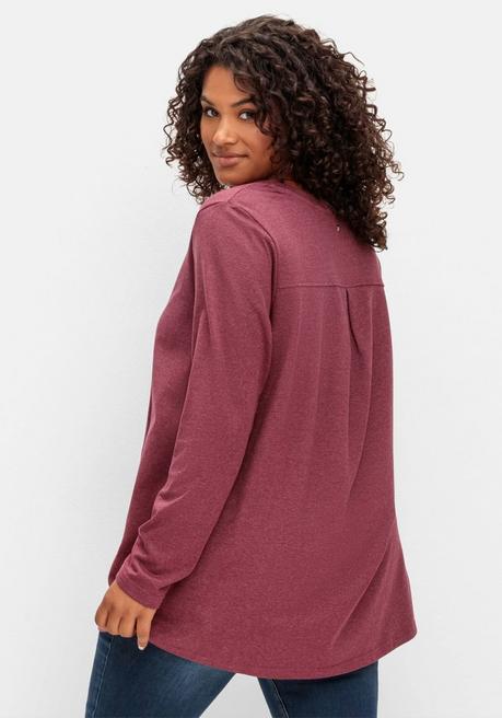 sheego Fein meliertes Langarmshirt in A-Linie, mit Rundhals - brombeer meliert sheego Top Angebot
