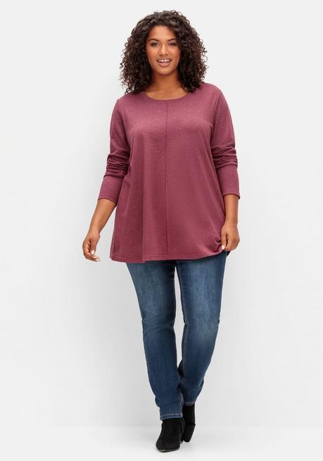 sheego Fein meliertes Langarmshirt in A-Linie, mit Rundhals - brombeer meliert sheego Top Angebot