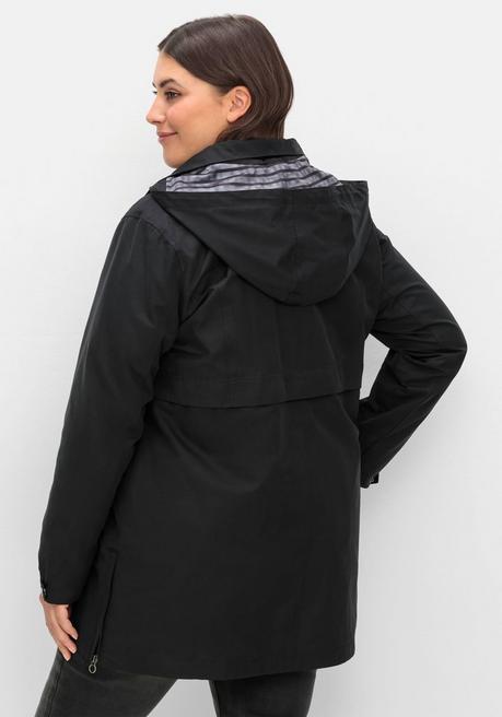 sheego Parka mit gestreiftem Futter, wasserabweisend - schwarz sheego Online Outlet