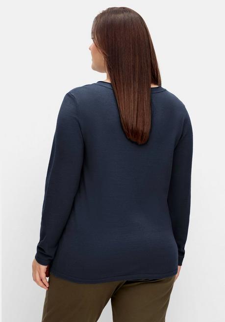 sheego Flauschiger Pullover mit V-Ausschnitt - nachtblau sheego Neuheiten