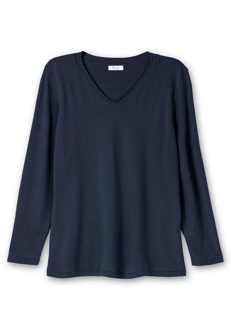 sheego Flauschiger Pullover mit V-Ausschnitt - nachtblau sheego Neuheiten