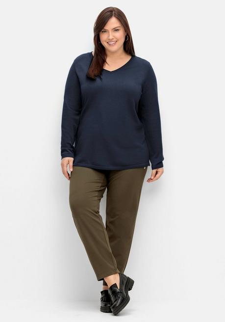 sheego Flauschiger Pullover mit V-Ausschnitt - nachtblau sheego Neuheiten
