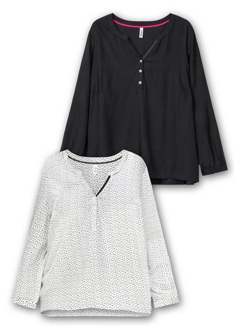 sheego Doppelpack Tuniken, uni und gemustert - schwarz+weiß gemustert sheego Kauf eins, bekomm eins gratis