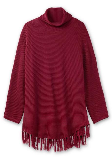 sheego Gerippter Poncho-Pullover mit Fransensaum - beere sheego Sonderangebote