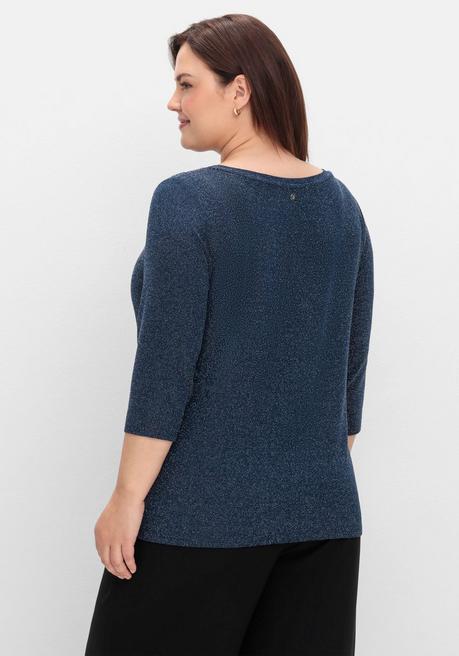 sheego 3/4-Arm-Shirt mit Glitzergarn und U-Boot-Ausschnitt - saphir sheego Tiefpreis
