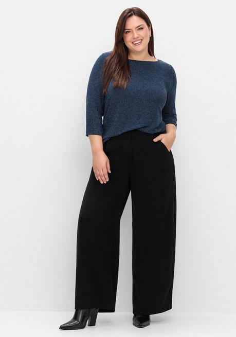 sheego 3/4-Arm-Shirt mit Glitzergarn und U-Boot-Ausschnitt - saphir sheego Tiefpreis