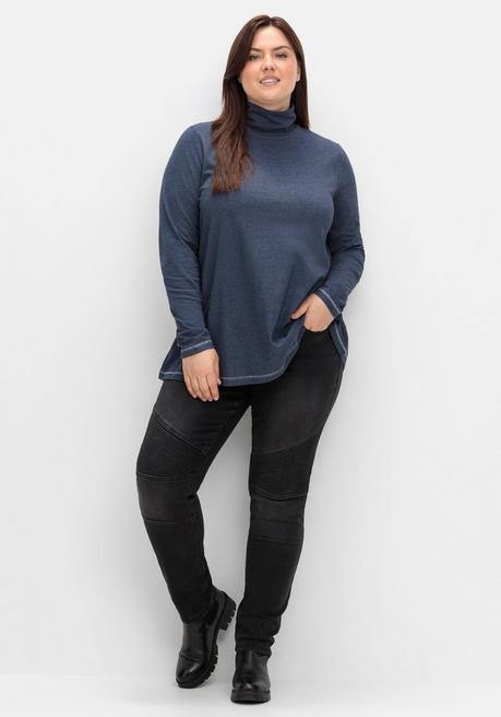 sheego Langarmshirt in A-Linie, mit Stehkragen - saphir meliert sheego Super Sparpreis