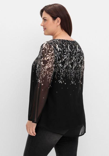 sheego Gefütterte Chiffontunika mit Alloverprint - schwarz-weiß gemustert sheego Wochenangebot