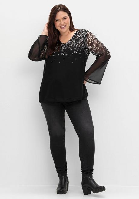 sheego Gefütterte Chiffontunika mit Alloverprint - schwarz-weiß gemustert sheego Wochenangebot