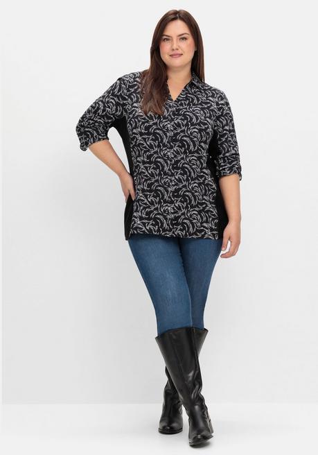 sheego Bluse mit Print und elastischen Einsätzen - schwarz-weiß gemustert sheego Begrenzte Freigabe
