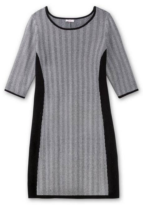 sheego Strickkleid im Fischgrätmuster, mit Kontrastdetails - schwarz-weiß sheego JETZT KAUFEN