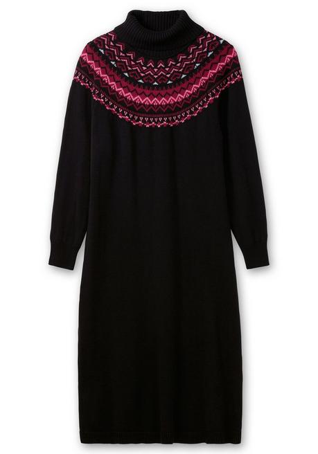 sheego Strickkleid mit Rollkragen und Norwegermuster - schwarz sheego Letzte 2 Tage