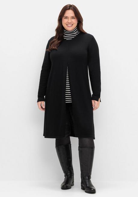 sheego Longpullover in A-Linie, mit langem Schlitz vorn - schwarz sheego Letzter Tag