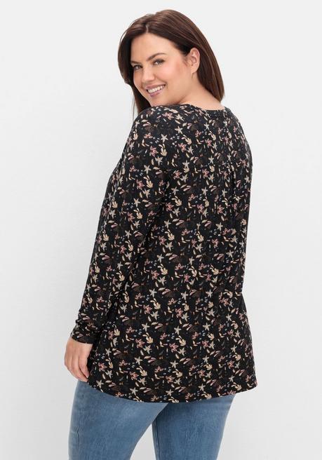 sheego Langarmshirt mit Alloverdruck, in A-Linie - schwarz gemustert sheego Zeitbegrenzte Promotion