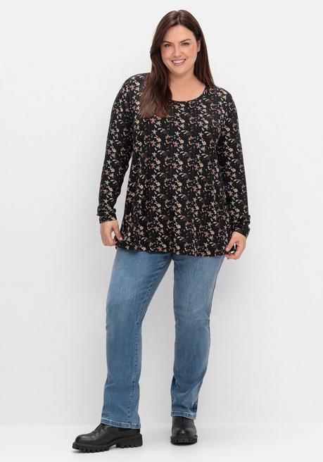 sheego Langarmshirt mit Alloverdruck, in A-Linie - schwarz gemustert sheego Zeitbegrenzte Promotion