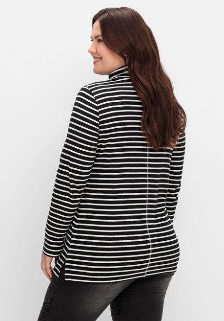 sheego Ringelshirt mit Rollkragen, in Rippqualität - schwarz-weiß sheego Bis zu 50% Rabatt