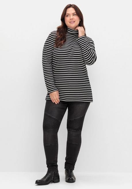 sheego Ringelshirt mit Rollkragen, in Rippqualität - schwarz-weiß sheego Bis zu 50% Rabatt