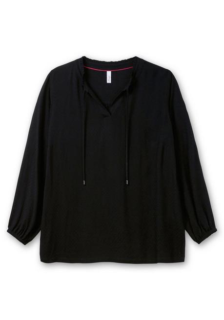 sheego Tunika mit V-Schlitz, Rüsche und Bindeband - schwarz sheego Bis zu 60% Rabatt