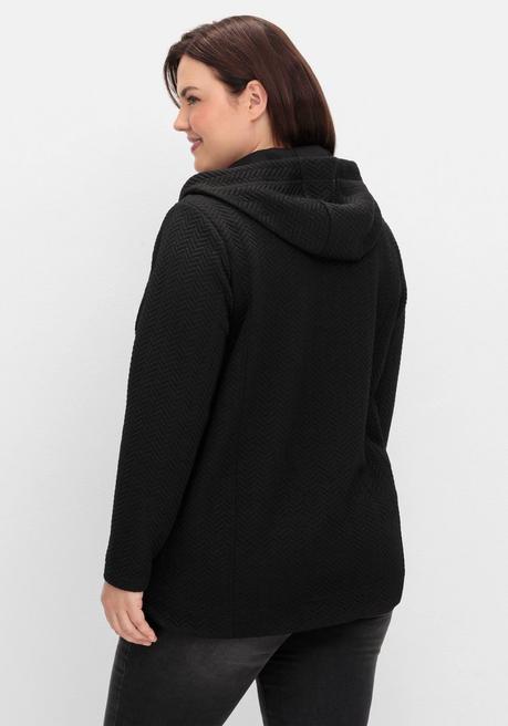sheego Kapuzen-Sweatjacke in Fischgrät-Struktur - schwarz sheego Bis zu 65% Rabatt