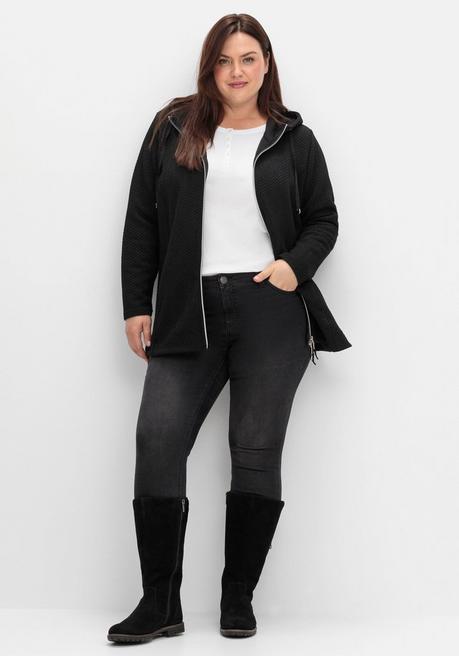 sheego Kapuzen-Sweatjacke in Fischgrät-Struktur - schwarz sheego Bis zu 65% Rabatt