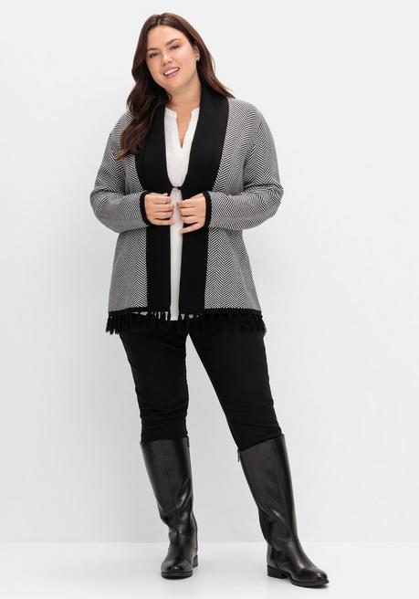 sheego Strickjacke im Fischgrätmuster, mit Schalkragen - schwarz-weiß sheego Sonderangebot der Fabrik