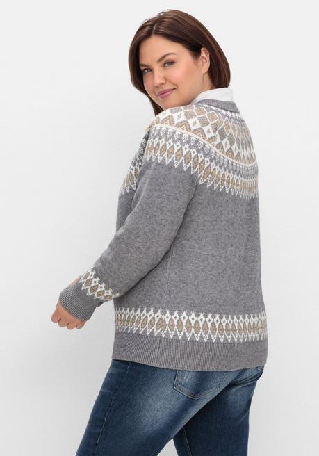 sheego by Joe Browns Jacquardpullover mit Norwegermuster - grau meliert sheego Super Rabatt