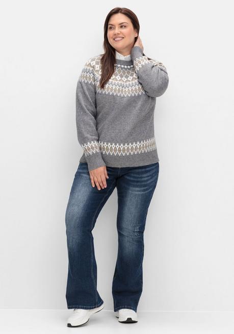 sheego by Joe Browns Jacquardpullover mit Norwegermuster - grau meliert sheego Super Rabatt