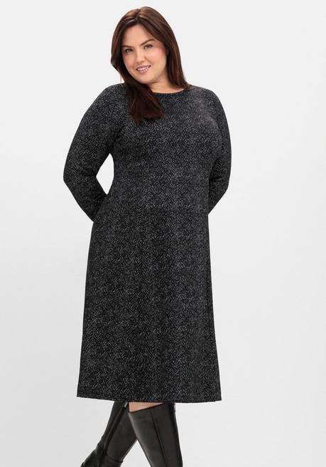 sheego Midikleid aus Interlock, im Jacquardmuster - schwarz gemustert sheego Riesige Rabatte