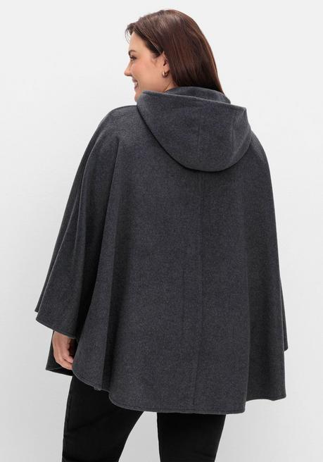sheego Cape mit Kapuze und 1-Knopf-Verschluss - anthrazit meliert sheego 50% Rabatt mit kostenlosem Versand