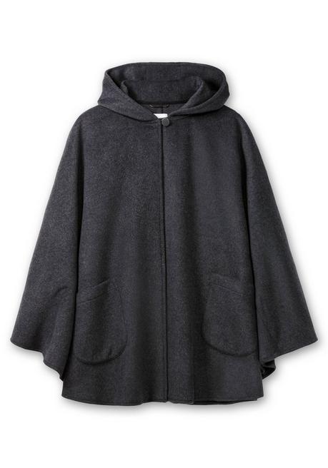 sheego Cape mit Kapuze und 1-Knopf-Verschluss - anthrazit meliert sheego 50% Rabatt mit kostenlosem Versand