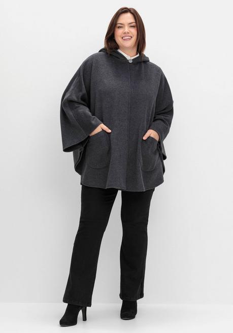 sheego Cape mit Kapuze und 1-Knopf-Verschluss - anthrazit meliert sheego 50% Rabatt mit kostenlosem Versand