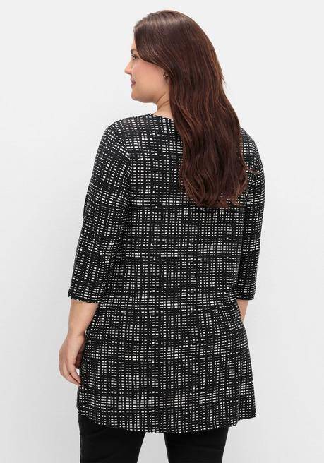 sheego Longshirt mit Print und Wasserfall-Ausschnitt - schwarz-weiß sheego Kostenloser Versand international