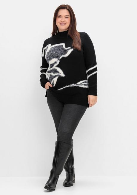 sheego Pullover mit Intarsienmuster aus Flauschgarn - schwarz gemustert sheego Begrenzt auf 3 Tage