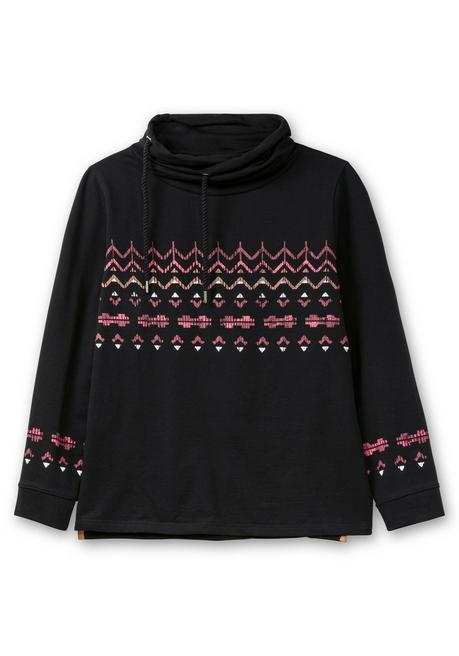 sheego Sweatshirt mit Norwegerprint und weitem Stehkragen - schwarz bedruckt sheego Speichern exportieren