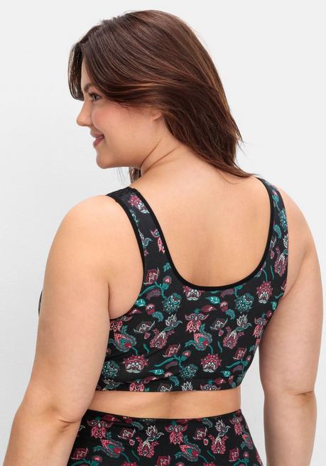 sheego BH ohne Bügel in Bustier-Form, mit Spitzenborte - tiefgrün bedruckt sheego Muttertagsangebot