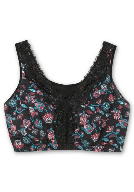 sheego BH ohne Bügel in Bustier-Form, mit Spitzenborte - tiefgrün bedruckt sheego Muttertagsangebot