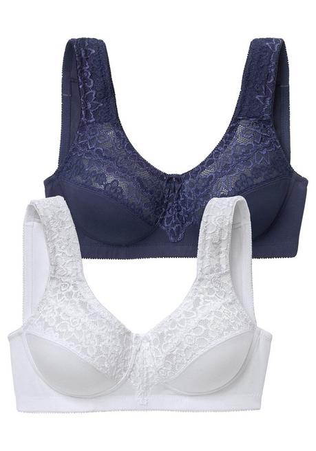 PETITE FLEUR Doppelpack Entlastungs-BHs mit Spitze - blau+weiß sheego Lagerräumung
