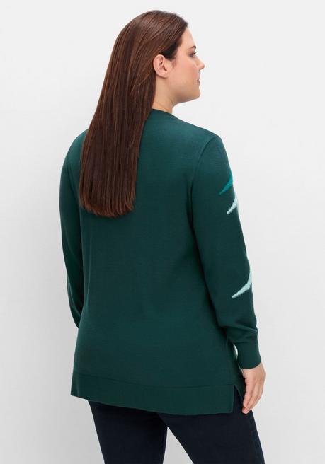 sheego Pullover mit Flauschgarn-Intarsien - tiefgrün gemustert sheego Discount Store für neue Produkte