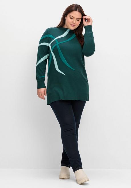 sheego Pullover mit Flauschgarn-Intarsien - tiefgrün gemustert sheego Discount Store für neue Produkte