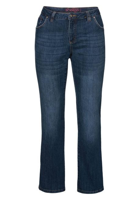 sheego Bootcut-Jeans in 5-Pocket-Form, mit Used-Effekten - dark blue Denim sheego Clearance-Verkauf