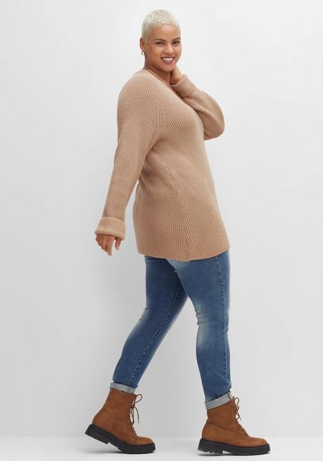 sheego Pullover mit Kaschmir, in leichter A-Linie - cappuccino meliert sheego Fabrikladen