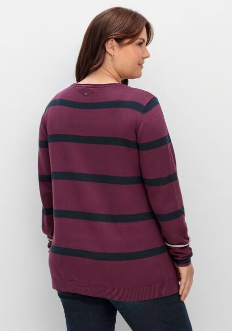 sheego Gestreifter Pullover mit Stern-Stickerei, aus Baumwolle - brombeer gestreift sheego Speichern exportieren