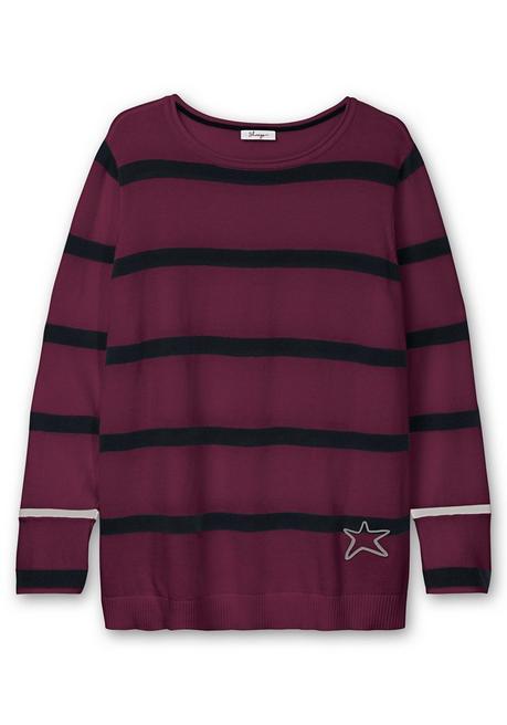 sheego Gestreifter Pullover mit Stern-Stickerei, aus Baumwolle - brombeer gestreift sheego Speichern exportieren