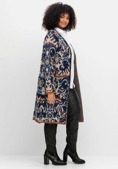 sheego by Joe Browns Langer, offener Strickmantel mit Jacquardmuster - nachtblau gemustert sheego 50% Rabatt für begrenzte Zeit