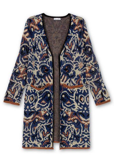 sheego by Joe Browns Langer, offener Strickmantel mit Jacquardmuster - nachtblau gemustert sheego 50% Rabatt für begrenzte Zeit