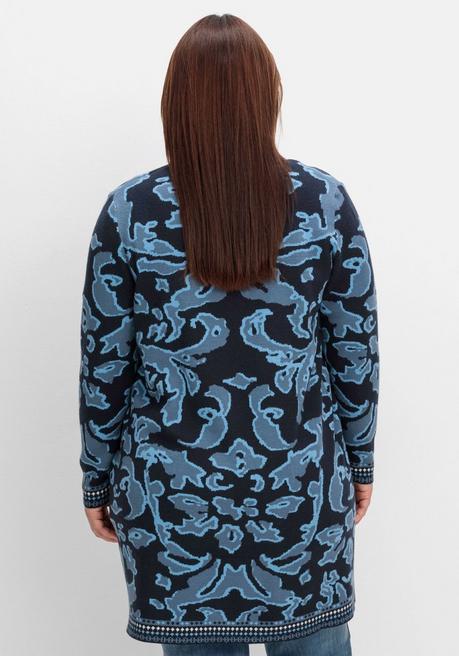 sheego Strickjacke mit Jacquardmuster und Schalkragen - tiefblau gemustert sheego Rabatte dieses Monats
