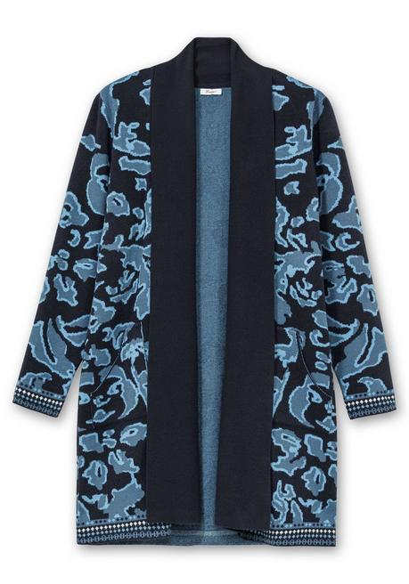 sheego Strickjacke mit Jacquardmuster und Schalkragen - tiefblau gemustert sheego Rabatte dieses Monats