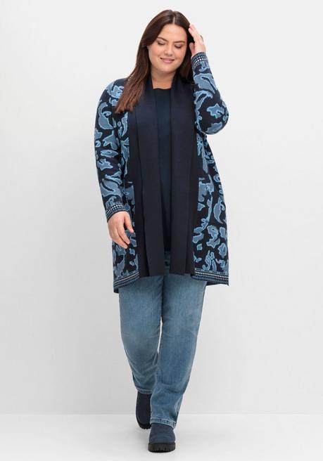 sheego Strickjacke mit Jacquardmuster und Schalkragen - tiefblau gemustert sheego Rabatte dieses Monats