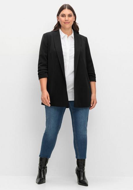 sheego Langer Blazer mit Schalkragen und gerafftem 3/4-Arm - schwarz sheego Angebote