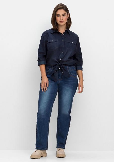 sheego Jeansbluse mit Knopfleiste und Brusttaschen - dark blue Denim sheego Limitierter Zeitrabatt